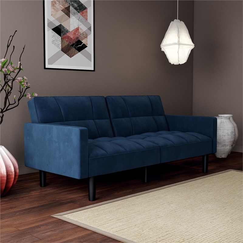 DHP Hayden Convertible Sofa Sleeper Futon in Blue Microfiber Cymax
