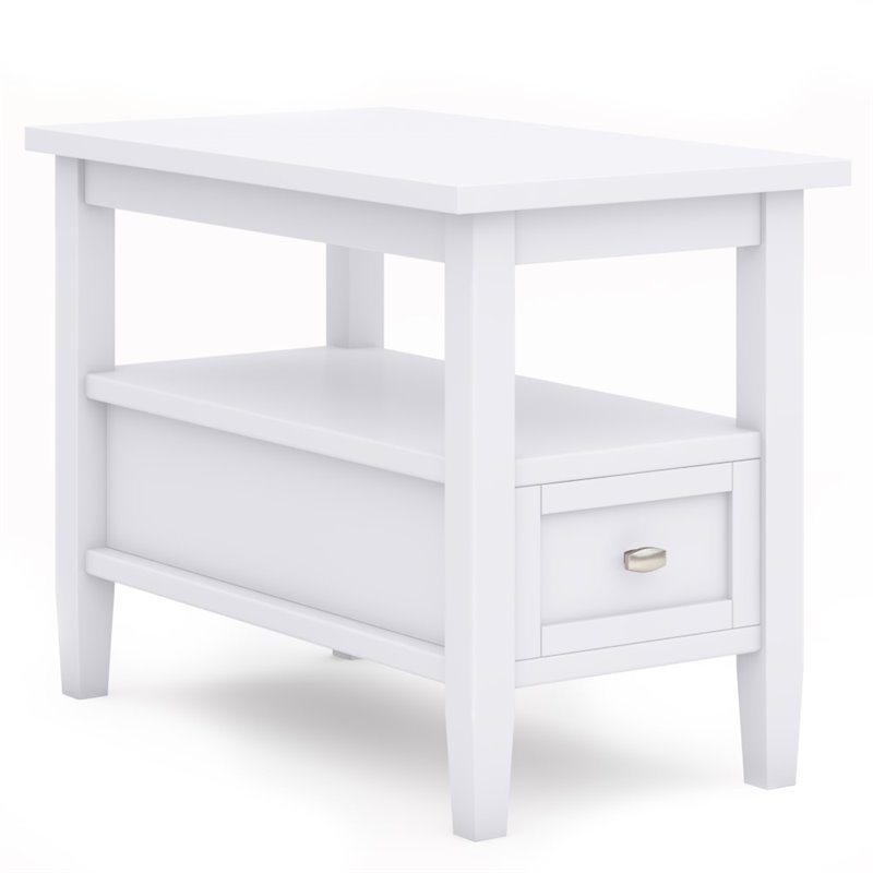 Warm Shaker SOLID WOOD 14" W Rectangle Transitional Narrow Side Table in White Cymax Business