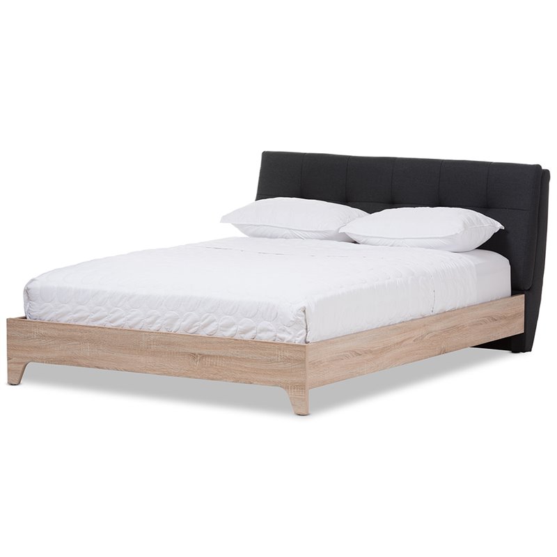 Baxton Studio Adelia Queen Platform Bed in Dark Gray and Natural