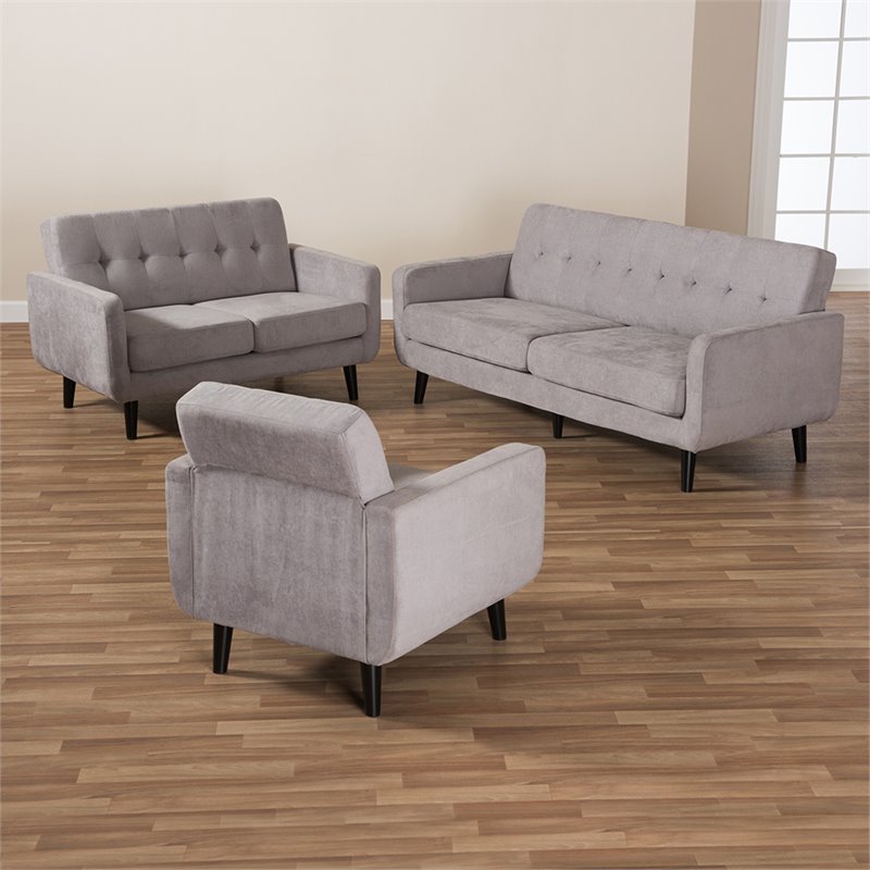 Baxton Studio Carina 3 Piece Tufted Sofa Set in Light Gray 14521003
