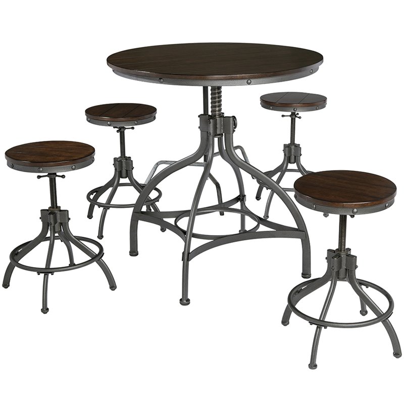 Ashley Odium 5 Piece Round Counter Height Dining Set in Brown D284223
