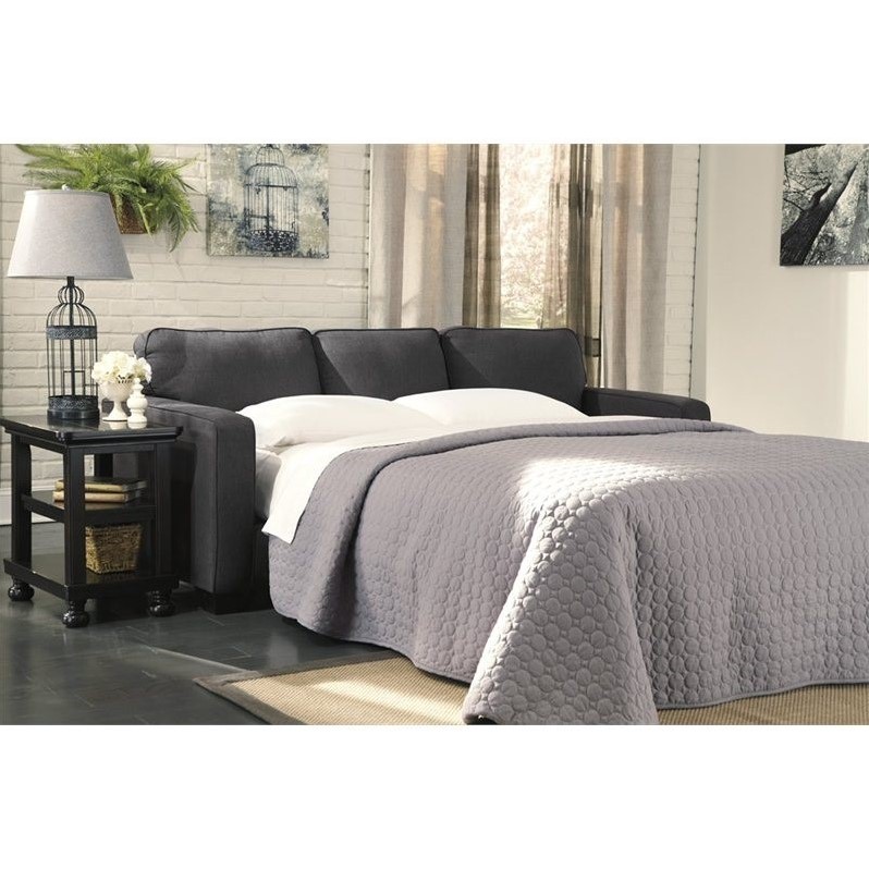 Ashley Alenya Microfiber Queen Size Sleeper Sofa in Charcoal 1660139