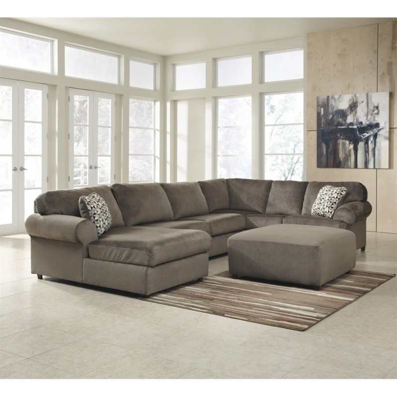 Ashley Furniture Jessa Place 4 Piece Microfiber LHF Sectional in Dune