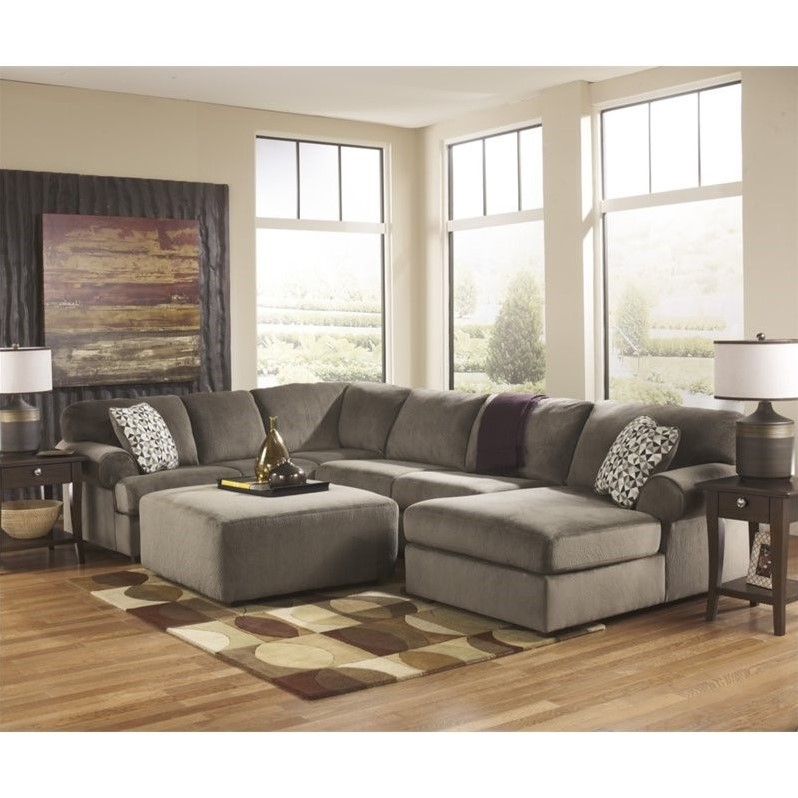 Ashley Furniture Jessa Place 4 Piece Microfiber RHF Sectional in Dune