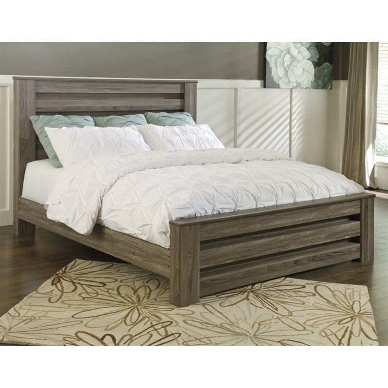 Ashley Furniture Zelen Wood King Rail Panel Bed in Brown Cymax Business