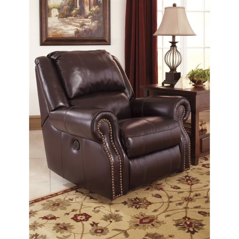 Ashley Walworth Leather Power Rocker Recliner in Blackcherry U7800298