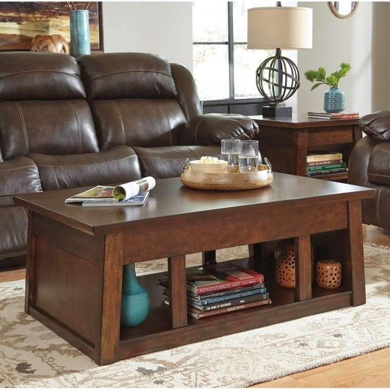 Ashley Harpan Lift Top Coffee Table in Reddish Brown T7979