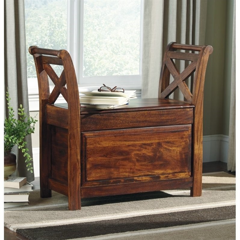 Ashley Furniture Abbonto Storage Bench in Warm Brown