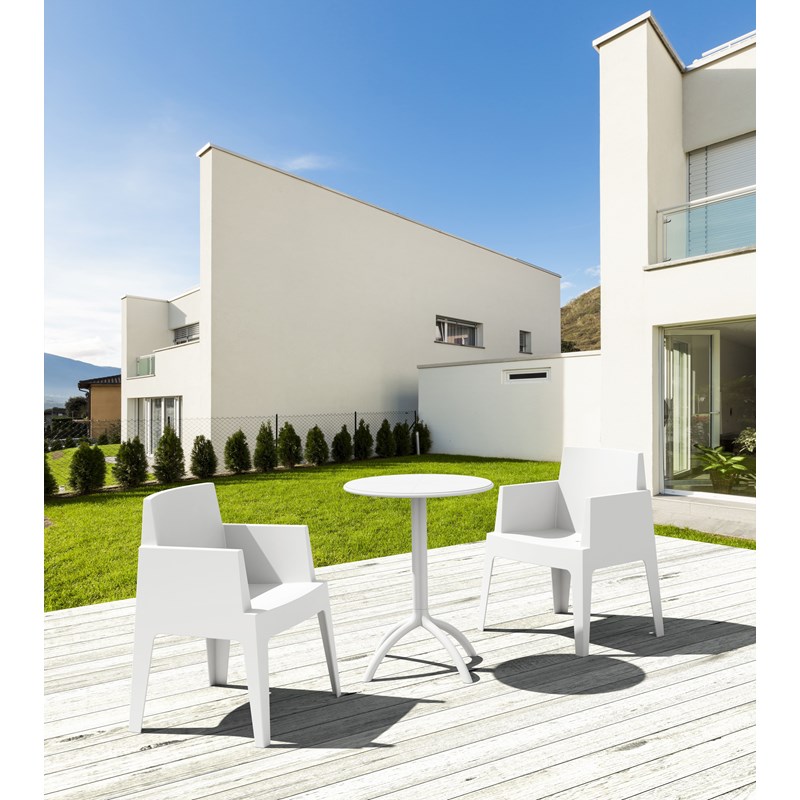 Compamia Box Resin Patio Dining Arm Chair in White