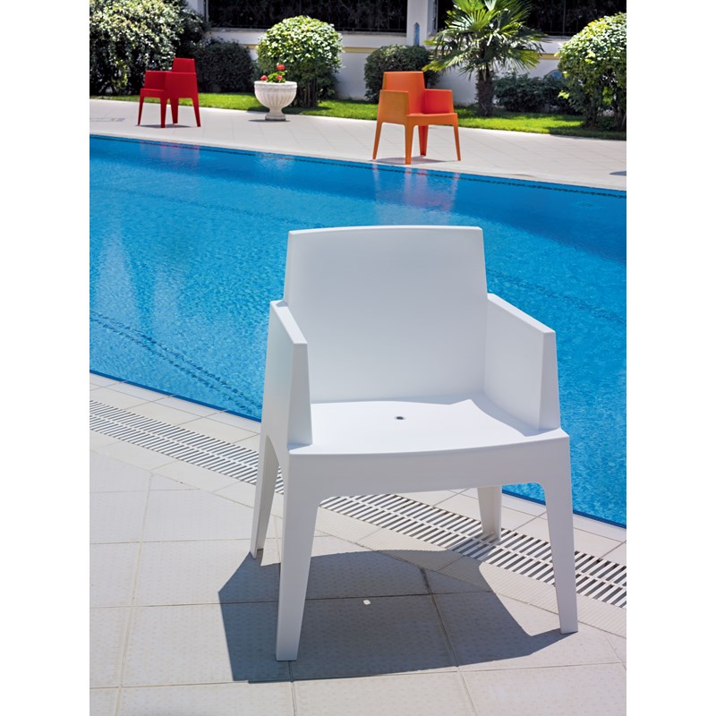 Compamia Box Resin Patio Dining Arm Chair in White