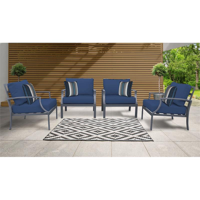TK Classics Lexington 4 Piece Aluminum Patio Furniture Set 04g in Navy