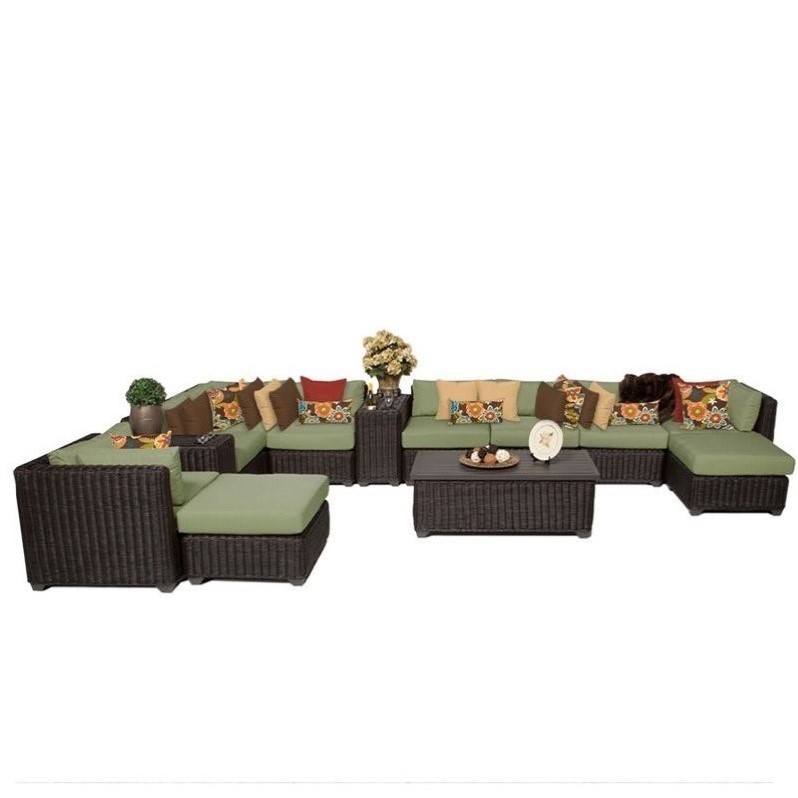 TKC Venice 13 Piece Outdoor Wicker Sofa Set in Cilantro