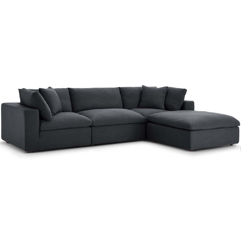 Modway Commix 4 Piece Down Filled Overstuffed Sectional Sofa Set in