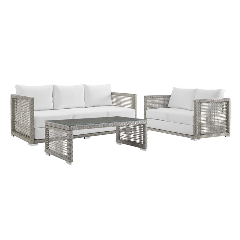 Modway Aura 3Piece Modern Outdoor Patio Wicker Rattan Set in Gray