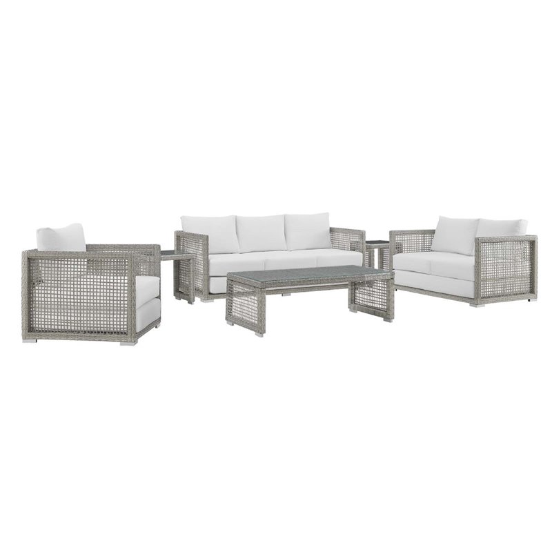 Modway Aura 6Piece Outdoor Patio Wicker Rattan Set in Gray/White