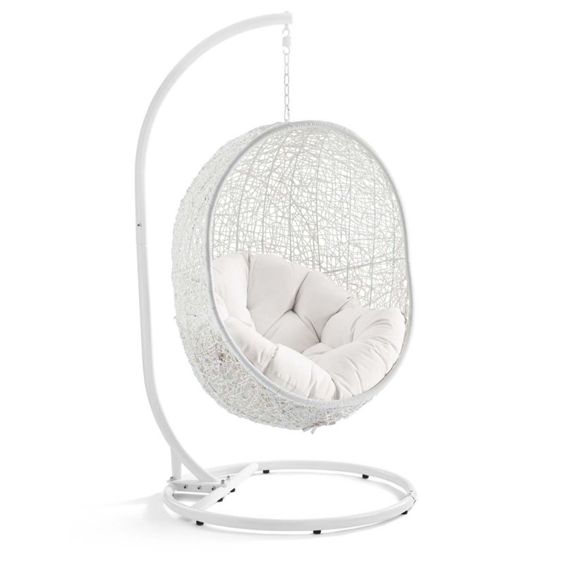 Modway Hide Sunbrella Patio Swing Chair with Stand in White and White