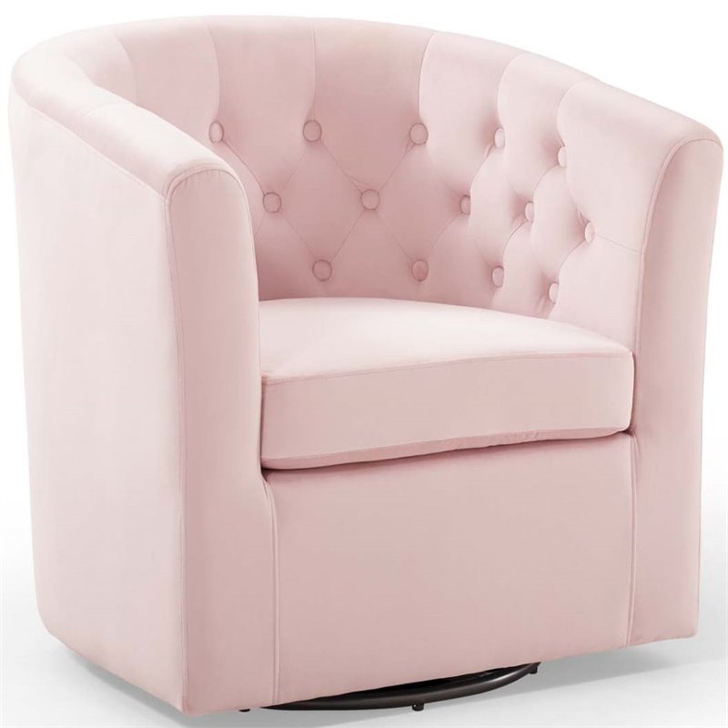 Modway Prospect Performance Velvet Tufted Swivel Arm Chair in Pink