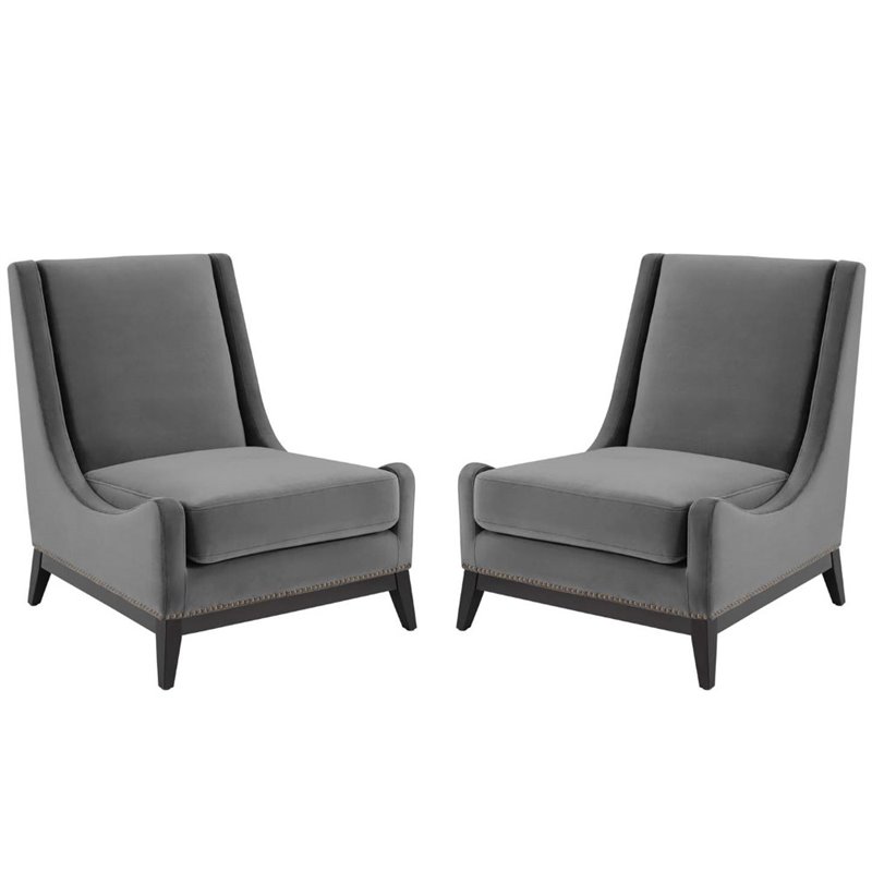 Modway Confident Performance Velvet Upholstered Lounge Chair in Gray