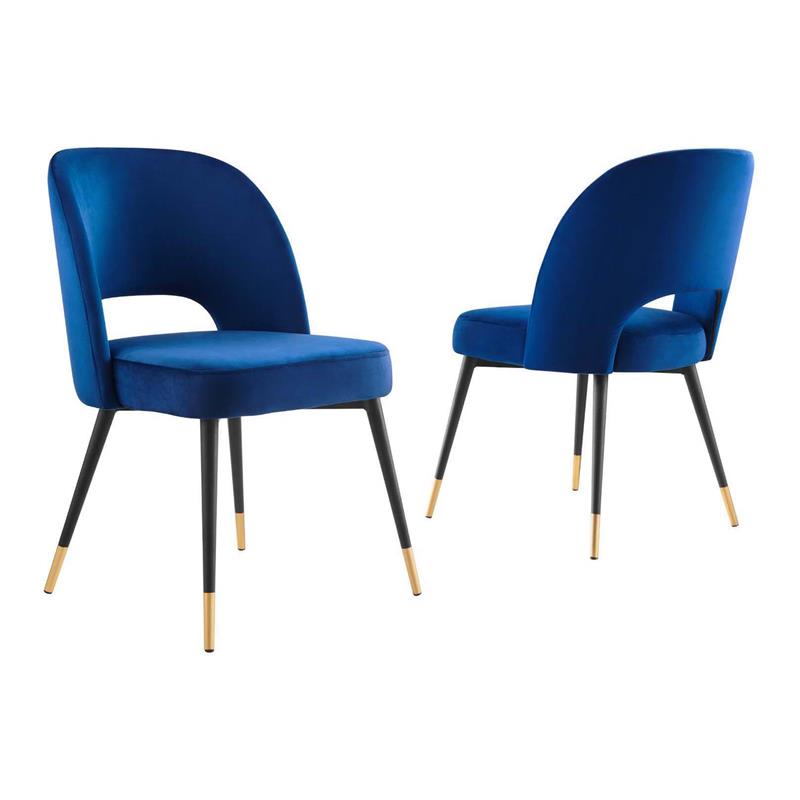 Modway Rouse 18.5" Performance Velvet Dining Side Chairs in Navy (Set