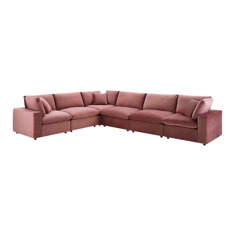 Modway Commix 6Piece Performance Velvet Sectional Sofa in Dusty Rose