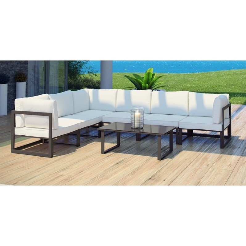 Modway Fortuna 7Piece Aluminum Fabric Patio Sectional Sofa Set in