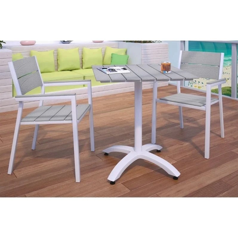 Modway Maine 3 Piece Outdoor Patio Dining Set in White and Light Gray