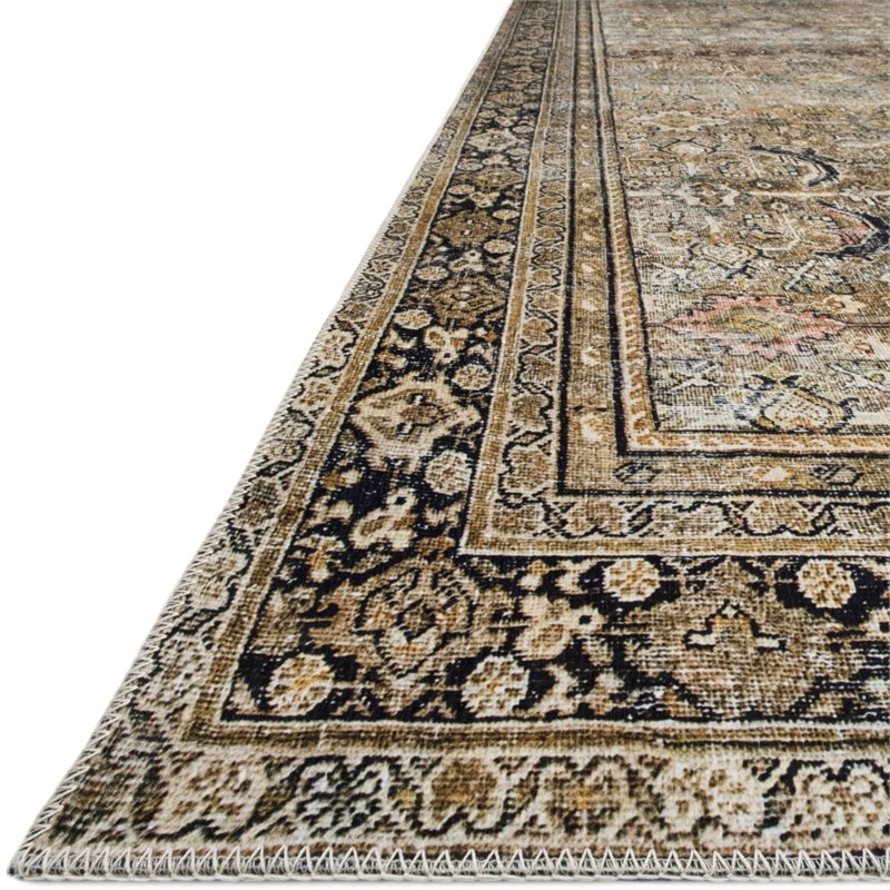 5' x 7'6" Olive Charcoal Layla LAY03 Printed Polyester Area Rug by