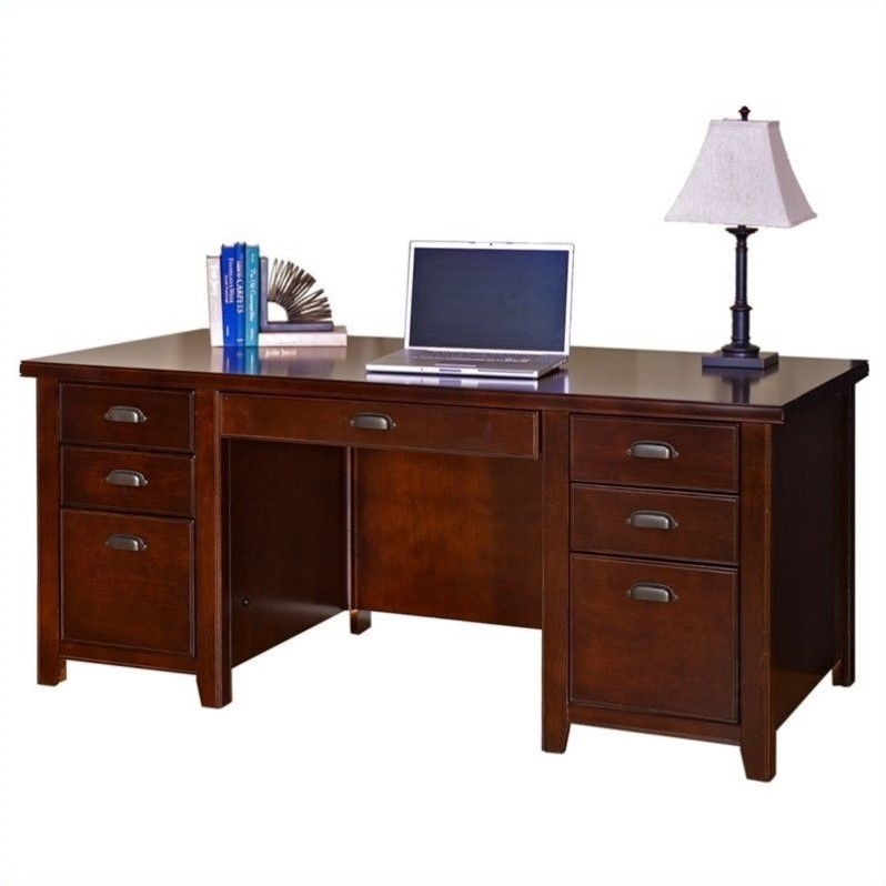 Martin Furniture Tribeca Loft Double Pedestal Wood Executive Desk in Cherry TLC680