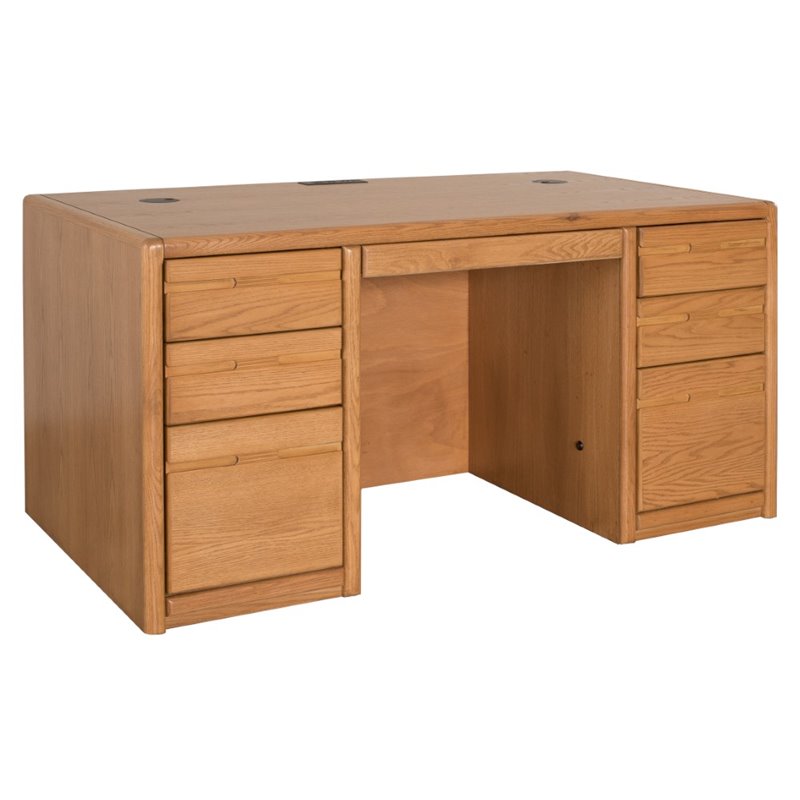 Martin Furniture Contemporary 60" Double Pedestal Desk in Medium Oak