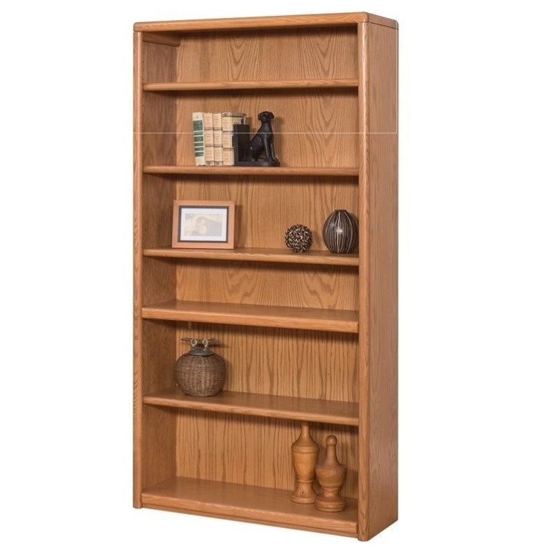 Five Shelf Wood Bookcase in Medium Oak Storage Shelves Office