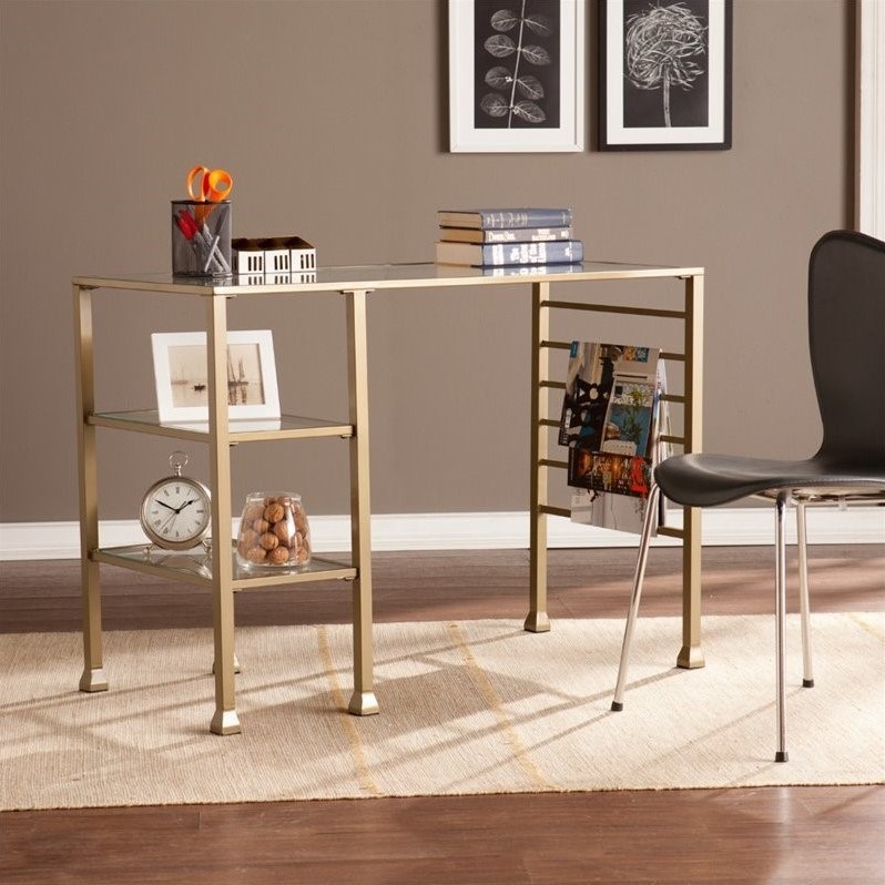 Southern Enterprises MetalGlass Writing Desk in Gold HO3776