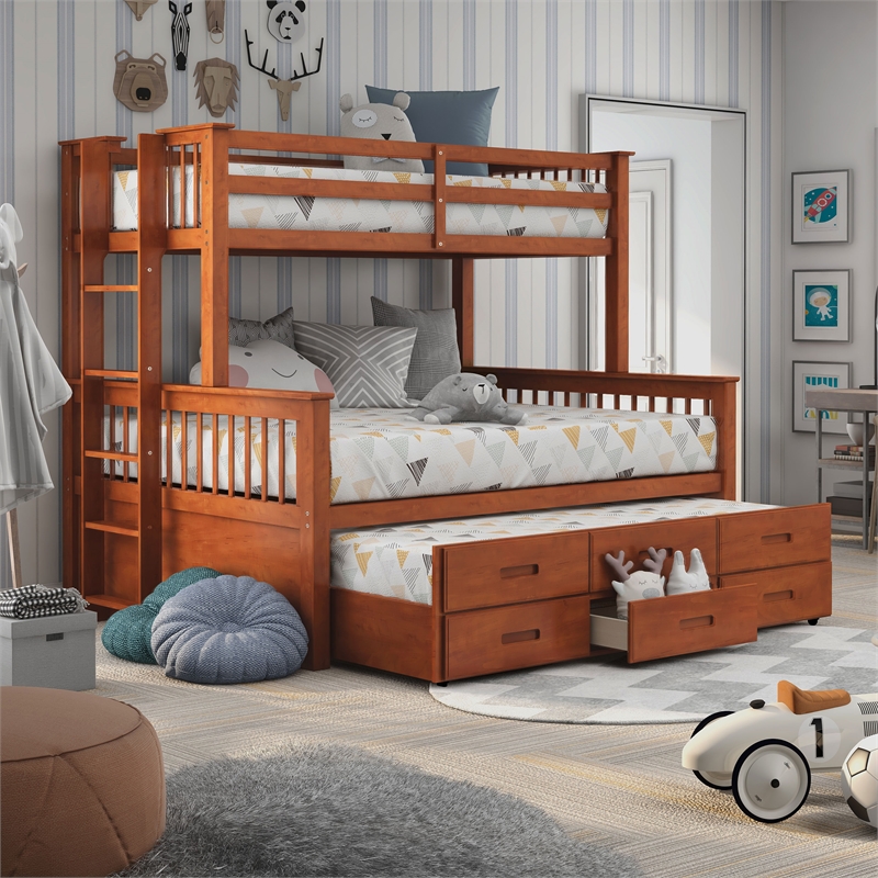 Furniture of America Frederick Wood Twin XL over Queen Bunk Bed in Oak