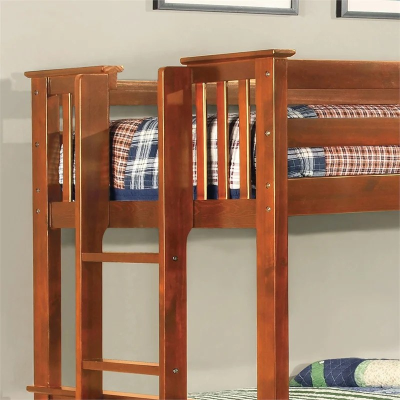 Furniture of America Frederick Wood Twin XL over Queen Bunk Bed in Oak