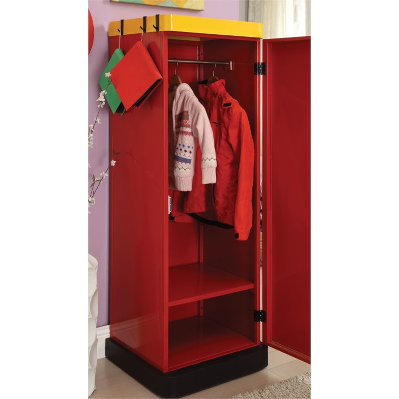 Furniture of America Mars Metal Kids Wardrobe Armoire in Red