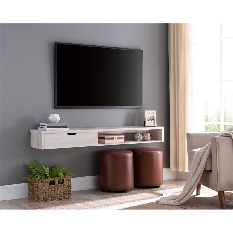 Furniture of America Astro Wood Floating TV Stand with Storage in White