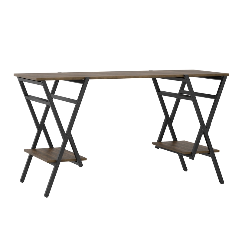 Furniture Of America Carti Rustic Wood 2 Shelf Writing Desk In Oak And Gun Metal Cymax Business
