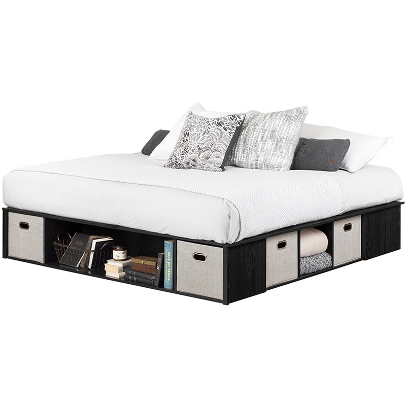 South Shore Flexible King Storage Platform Bed in Black Cymax Business