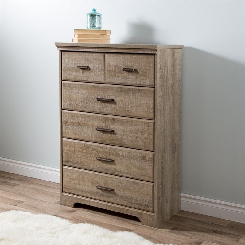 South Shore Versa 5 Drawer Chest South Shore Versa 5 Drawer Wood Chest in Weathered Oak Cymax Business