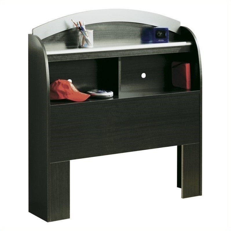 South Shore Cosmos Twin Bookcase Headboard in Black Onyx/Charcoal 3127098