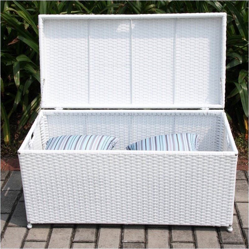 Bowery Hill Wicker Patio Storage Deck Box in White BH508787