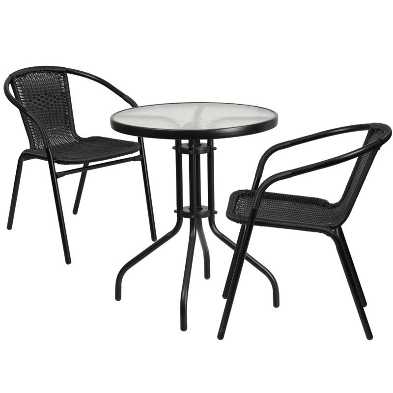 Bowery Hill 3 Piece Round Patio Bistro Set in Black Cymax Business
