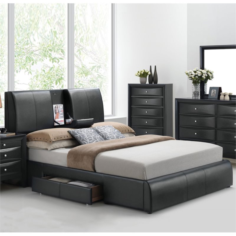Bowery Hill Upholstered Queen Panel Bed with Storage in Black BH1568629