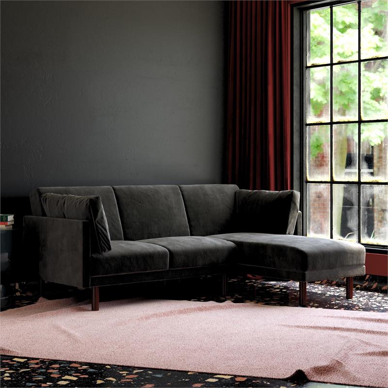 Pemberly Row Velvet Sectional Futon in Black Cymax Business