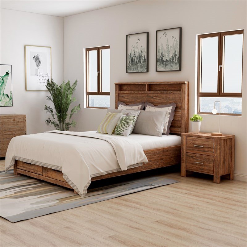 Pemberly Row Rustic Wood 2Piece Queen Bedroom Set in Oak Cymax Business