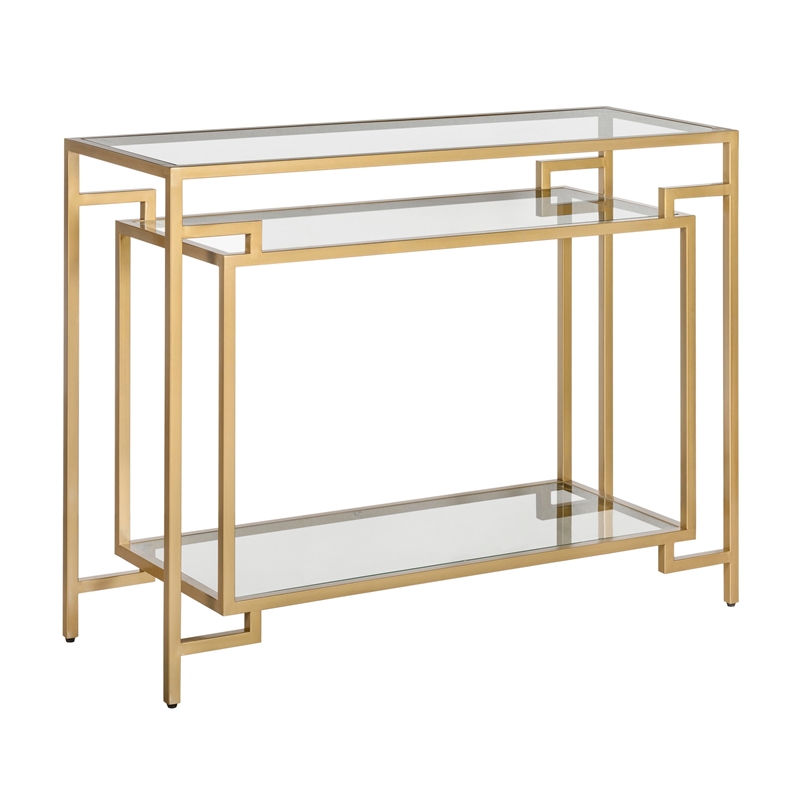 Tommy Hilfiger Gemma 3 Tier Glass Top Console Table in Satin Gold FUST20053A