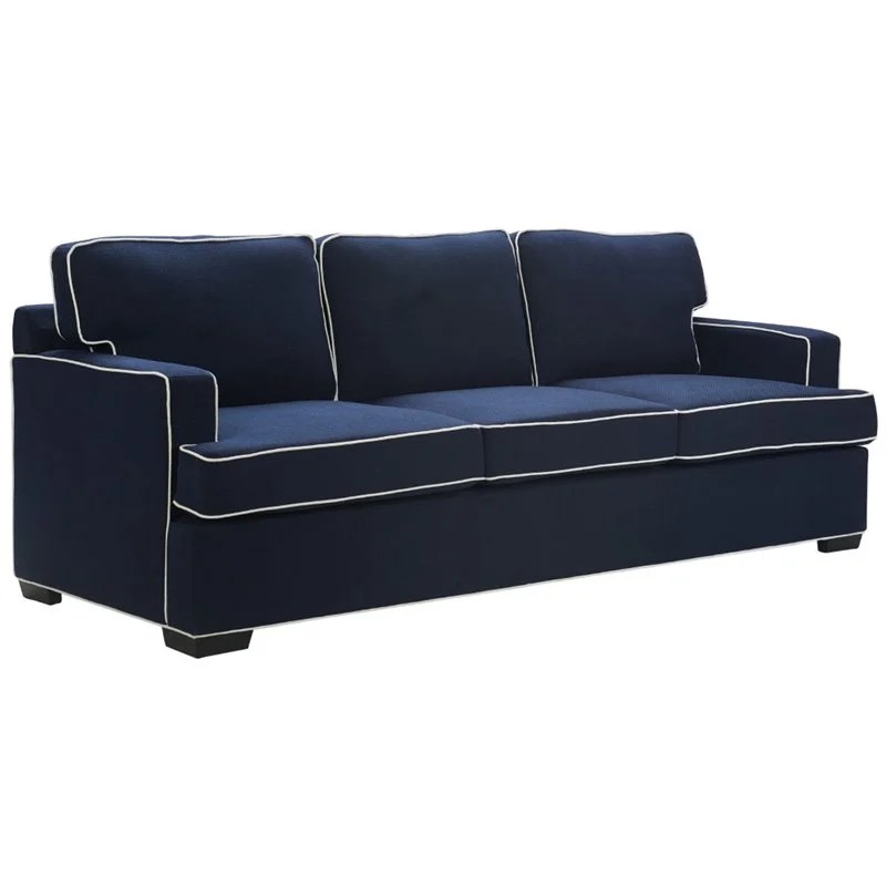 Navy Sofa With White Piping Baci Living Room