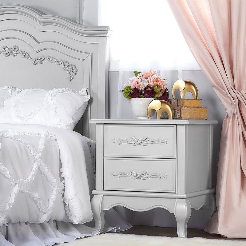 Evolur Aurora 2 Drawer Kids Nightstand in Akoya Grey Pearl 836SM