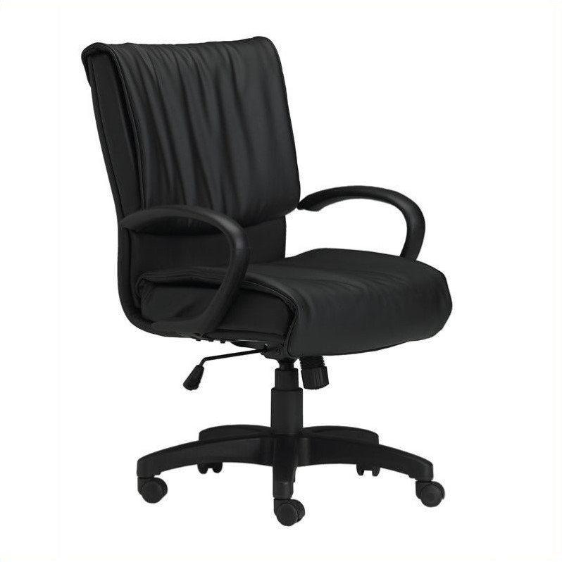 Mayline Mercado Black Genuine Leather Conference Office Chair with Loop