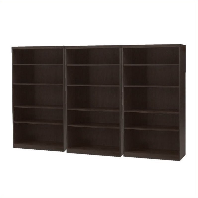 Mayline Aberdeen 5 Shelf Wall Bookcase 3 Piece Set in Mocha Cymax