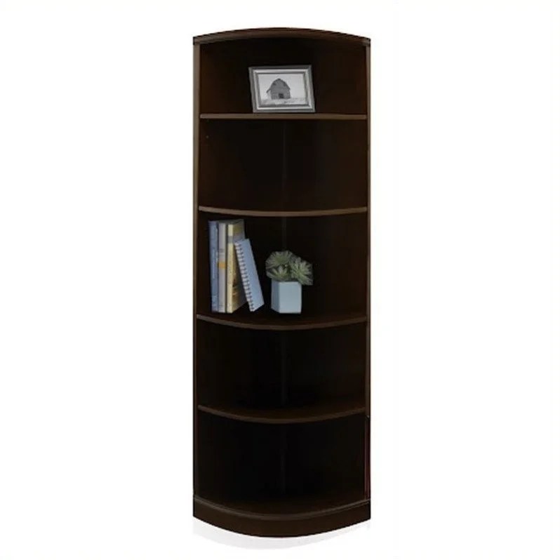 Corsica 5Shelf Quarter Round Corner Wood Bookcase in Mahogany VBQ5MAH